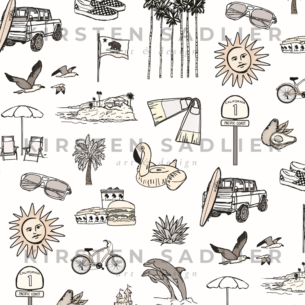 California Daze in Sketch Black & White- By Kirsten Sadlier