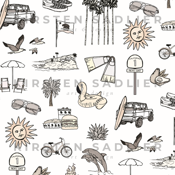 California Daze in Sketch Black & White- By Kirsten Sadlier