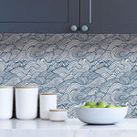 navy and white peel and stick wallpaper