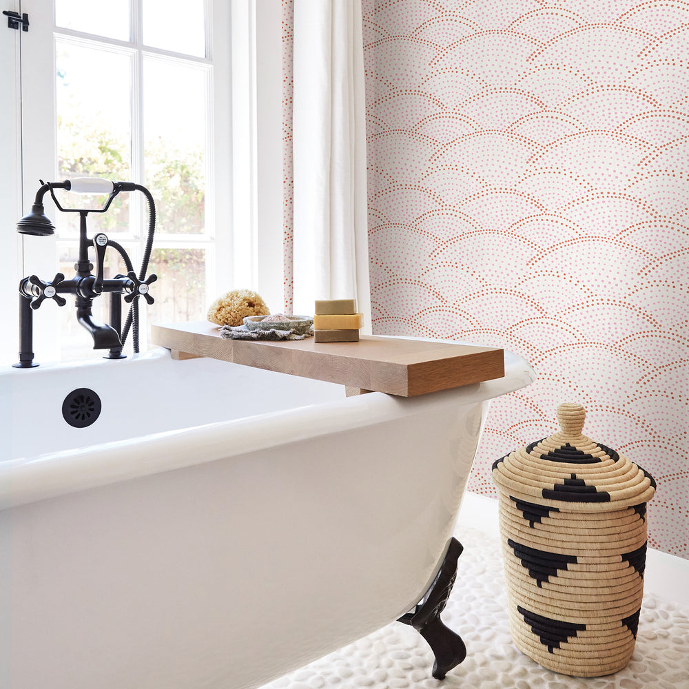 pink and white bathroom wallpaper