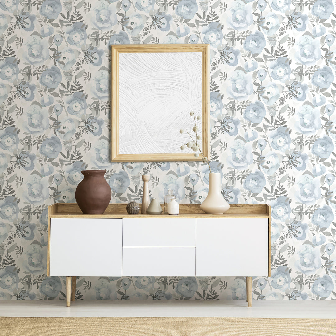 blue watercolor floral wallpaper