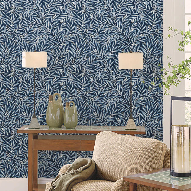 Rowan Wallpaper in Navy