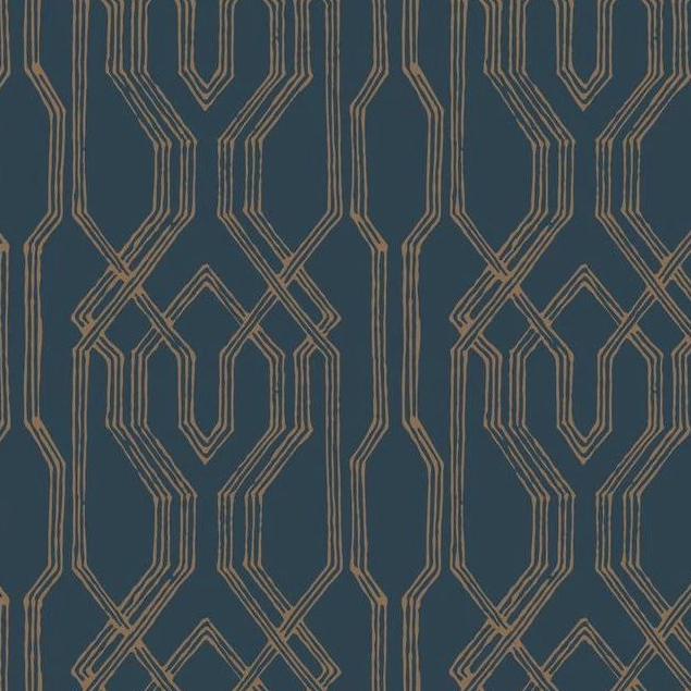 gold and navy lattice wallpaper