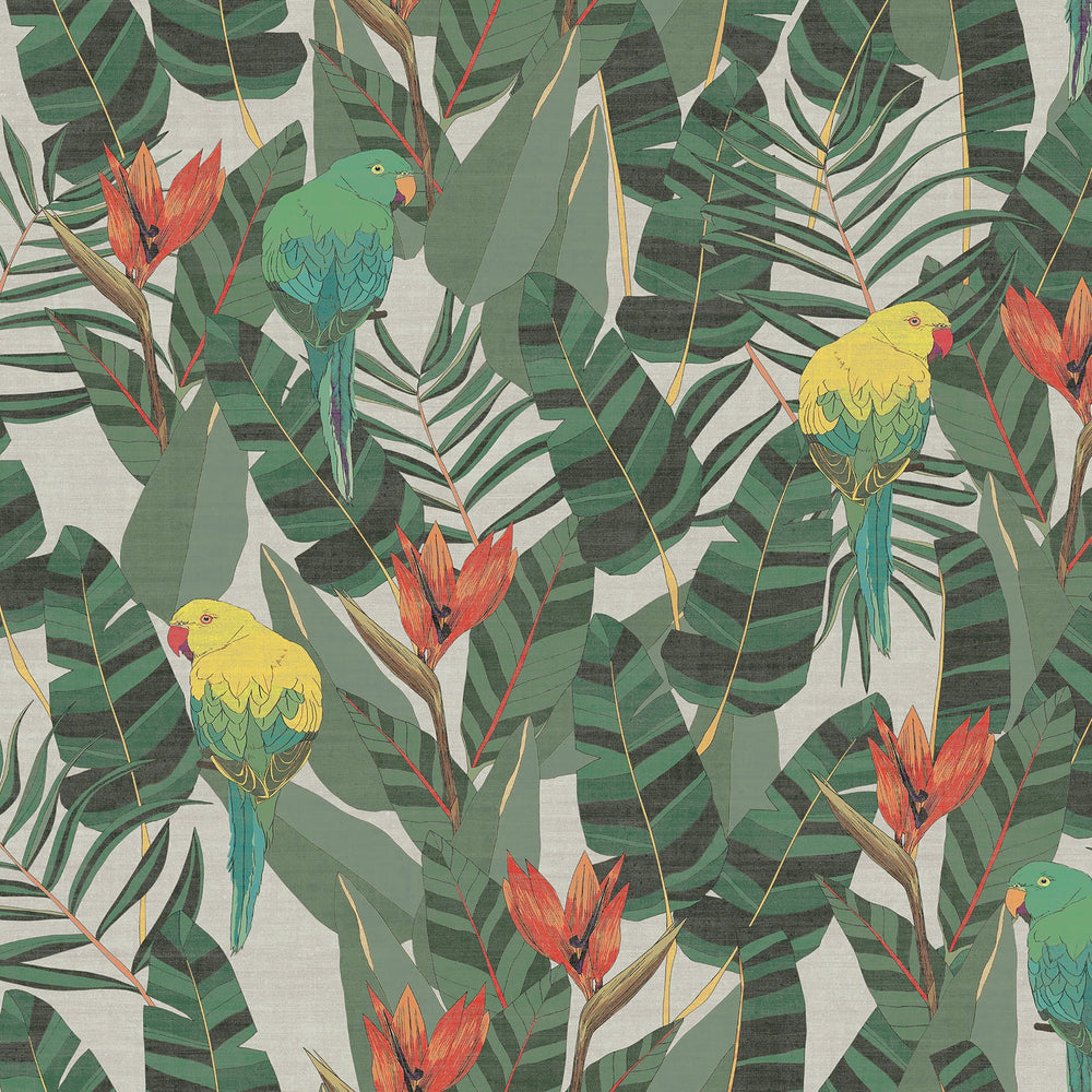 tropical bird and floral vinyl wallpaper