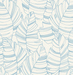 blue and white linear palm leaf wallpaper
