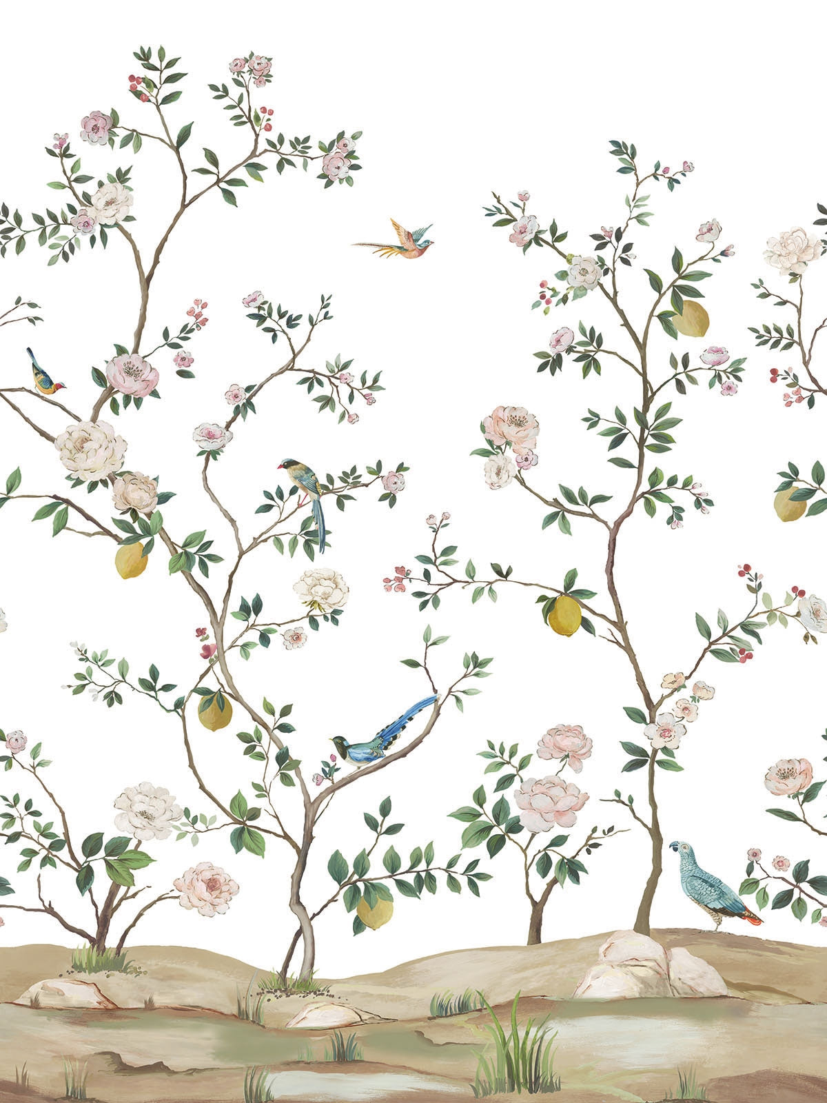 Blossom Chinoiserie Mural Silver SAMPLE – Chelsea Lane & Company