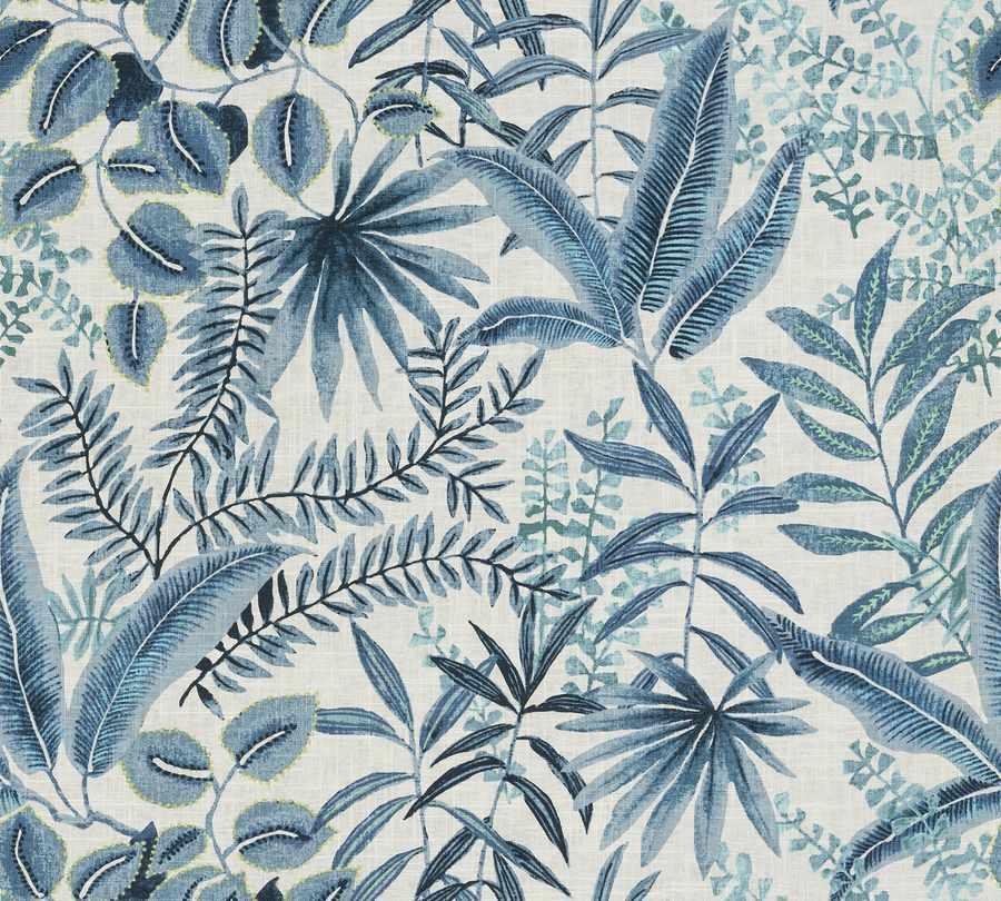 Botanical Leaf Fabric in Blue