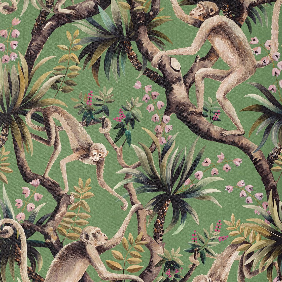 Monkey Mokum Wallpaper in Ming Green – Chelsea Lane & Company