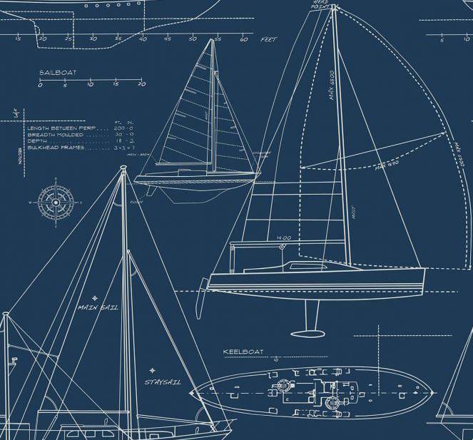 Yacht Blueprint Wallpaper – Chelsea Lane & Company