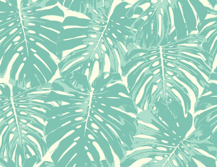 teal palm leaf wallpaper design